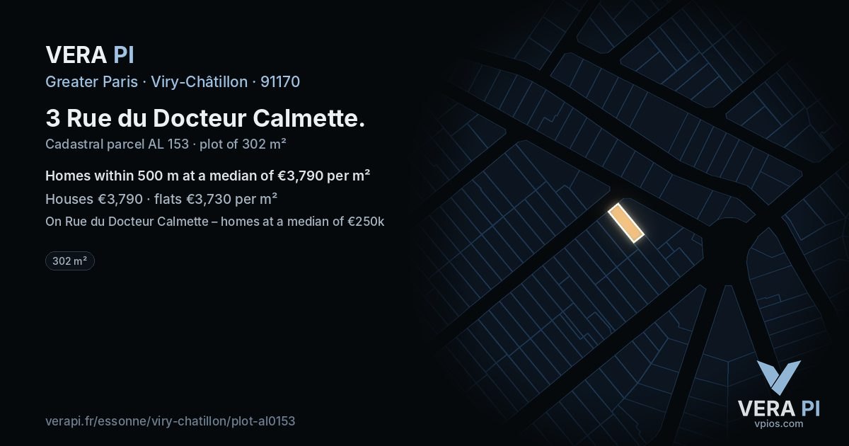 3 Rue du Docteur Calmette, Viry-Châtillon at night – the plot lit, the parcels around coloured by the prices near them