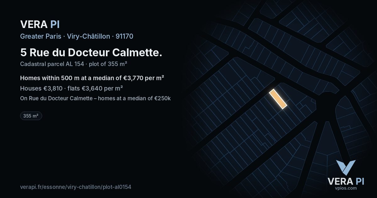 5 Rue du Docteur Calmette, Viry-Châtillon at night – the plot lit, the parcels around coloured by the prices near them