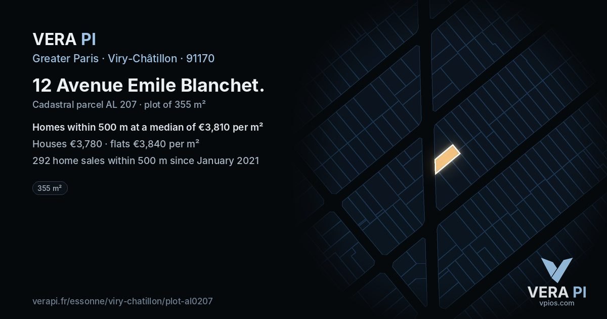 12 Avenue Emile Blanchet, Viry-Châtillon at night – the plot lit, the parcels around coloured by the prices near them