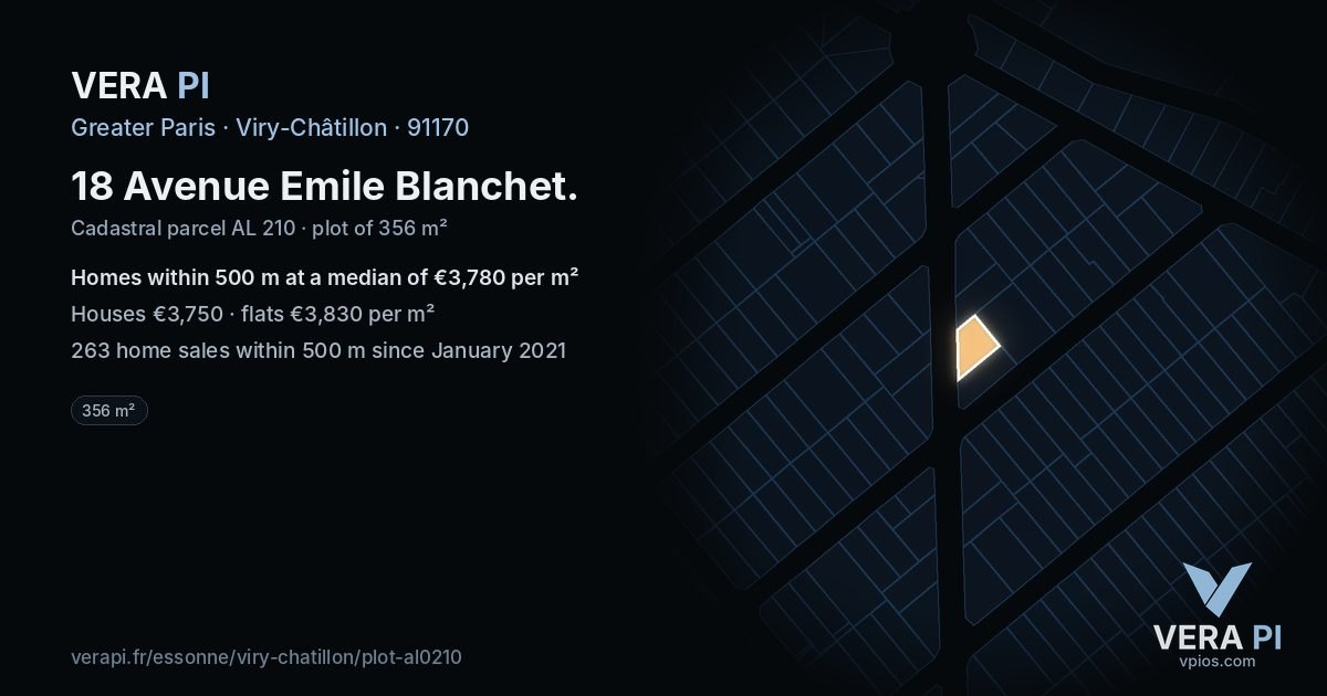 18 Avenue Emile Blanchet, Viry-Châtillon at night – the plot lit, the parcels around coloured by the prices near them