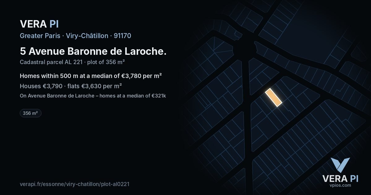 5 Avenue Baronne de Laroche, Viry-Châtillon at night – the plot lit, the parcels around coloured by the prices near them