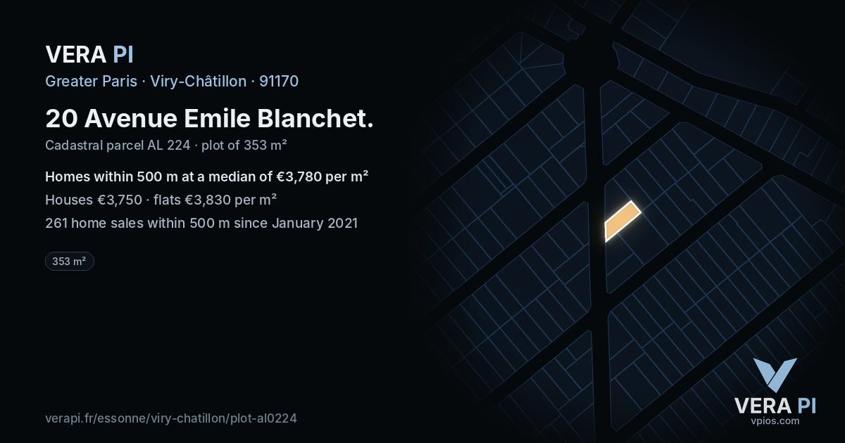 20 Avenue Emile Blanchet, Viry-Châtillon at night – the plot lit, the parcels around coloured by the prices near them