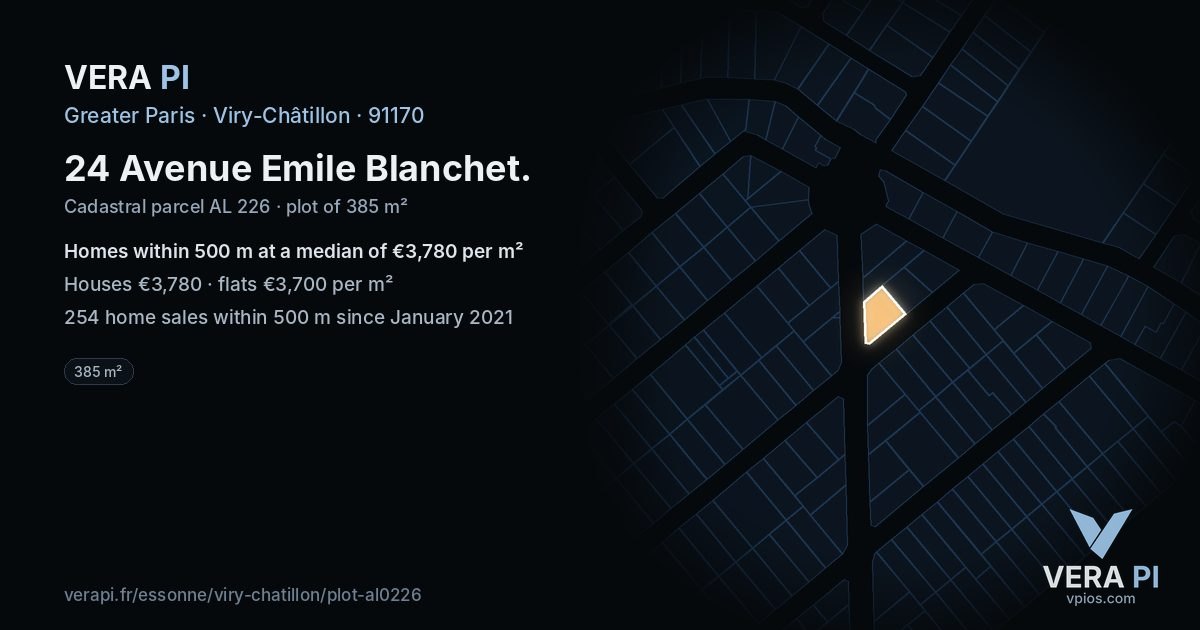 24 Avenue Emile Blanchet, Viry-Châtillon at night – the plot lit, the parcels around coloured by the prices near them