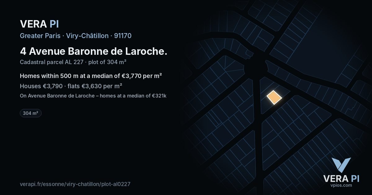 4 Avenue Baronne de Laroche, Viry-Châtillon at night – the plot lit, the parcels around coloured by the prices near them