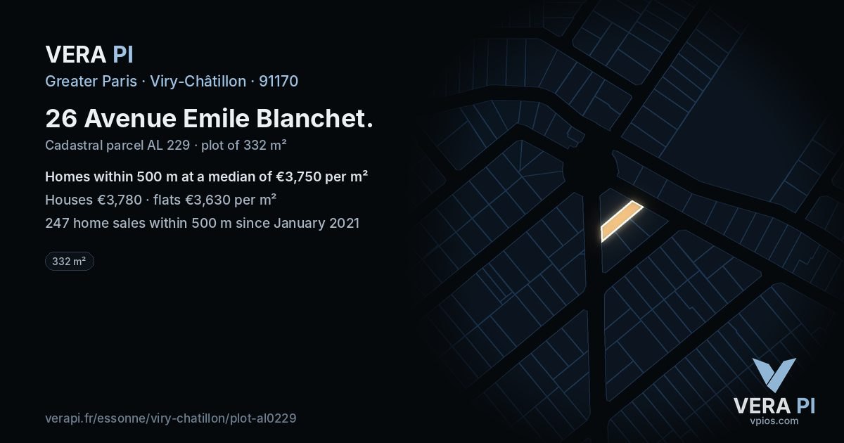 26 Avenue Emile Blanchet, Viry-Châtillon at night – the plot lit, the parcels around coloured by the prices near them