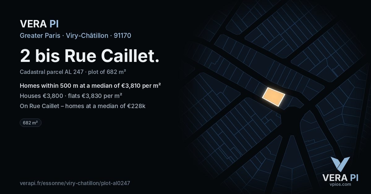 2 bis Rue Caillet, Viry-Châtillon at night – the plot lit, the parcels around coloured by the prices near them