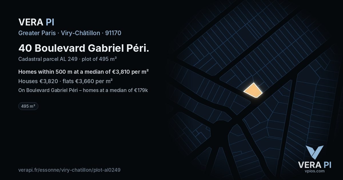40 Boulevard Gabriel Péri, Viry-Châtillon at night – the plot lit, the parcels around coloured by the prices near them