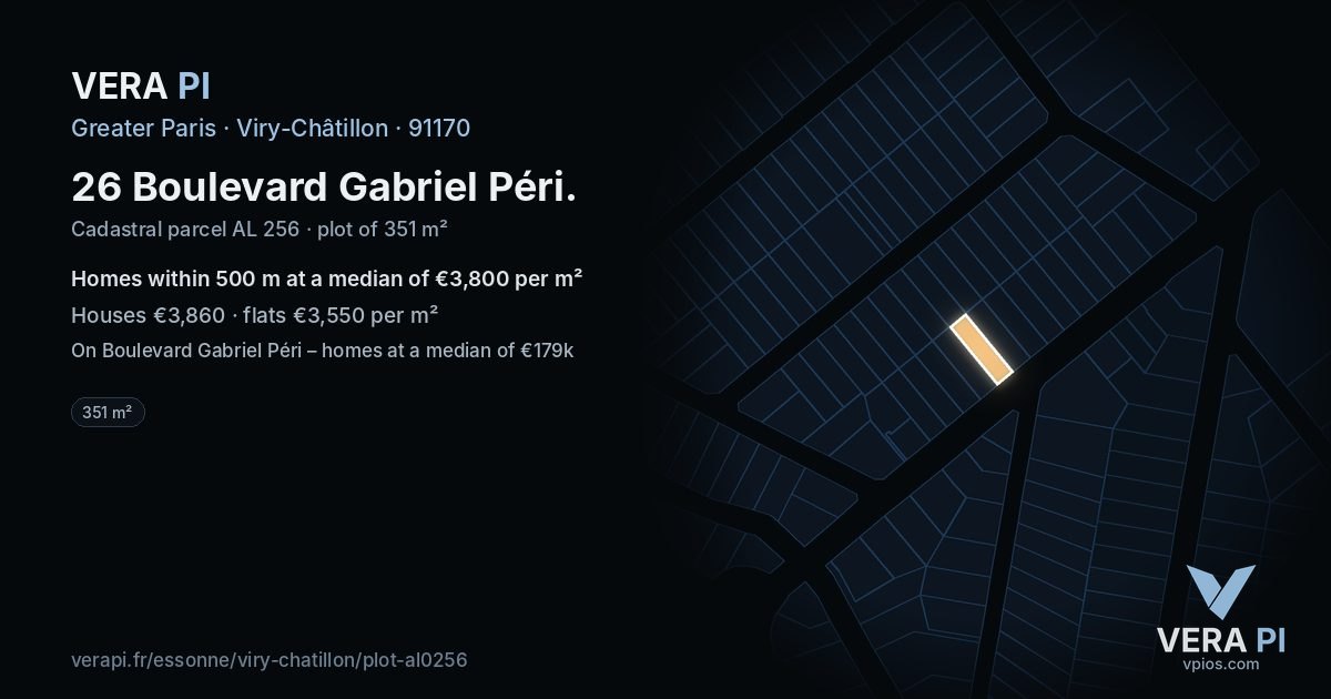 26 Boulevard Gabriel Péri, Viry-Châtillon at night – the plot lit, the parcels around coloured by the prices near them