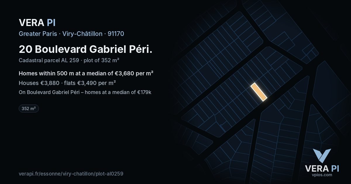 20 Boulevard Gabriel Péri, Viry-Châtillon at night – the plot lit, the parcels around coloured by the prices near them