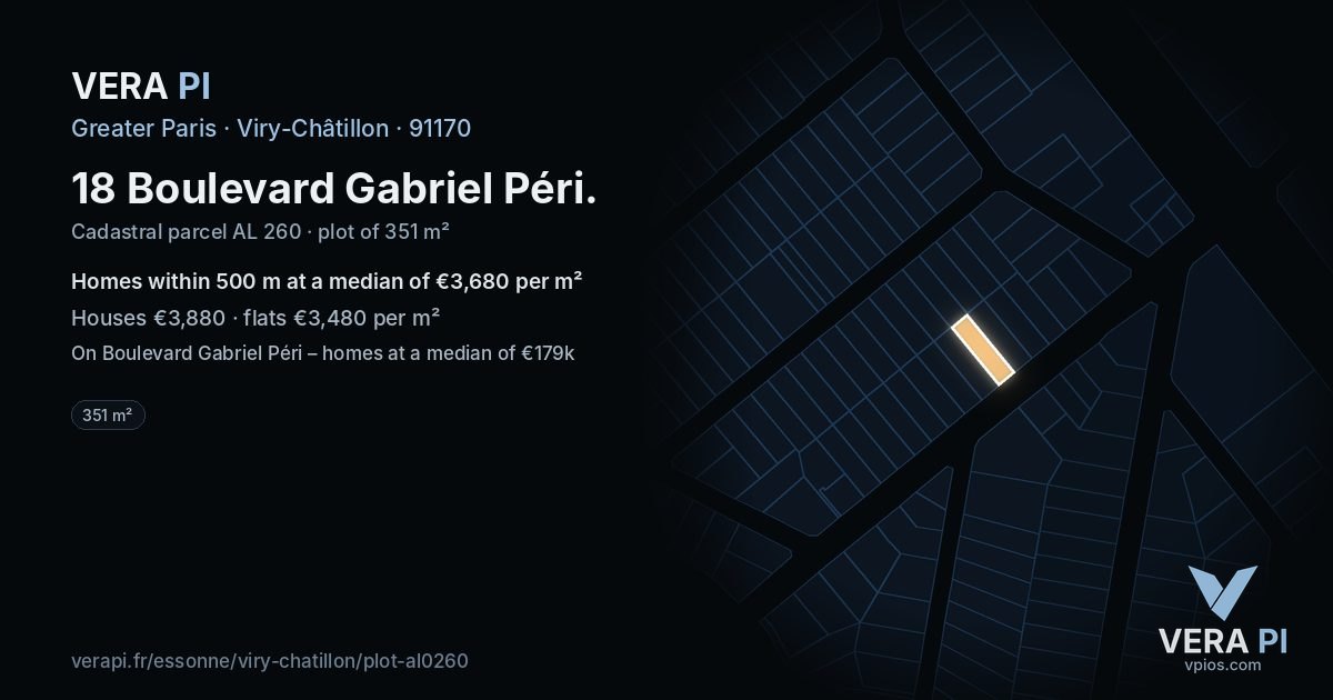 18 Boulevard Gabriel Péri, Viry-Châtillon at night – the plot lit, the parcels around coloured by the prices near them