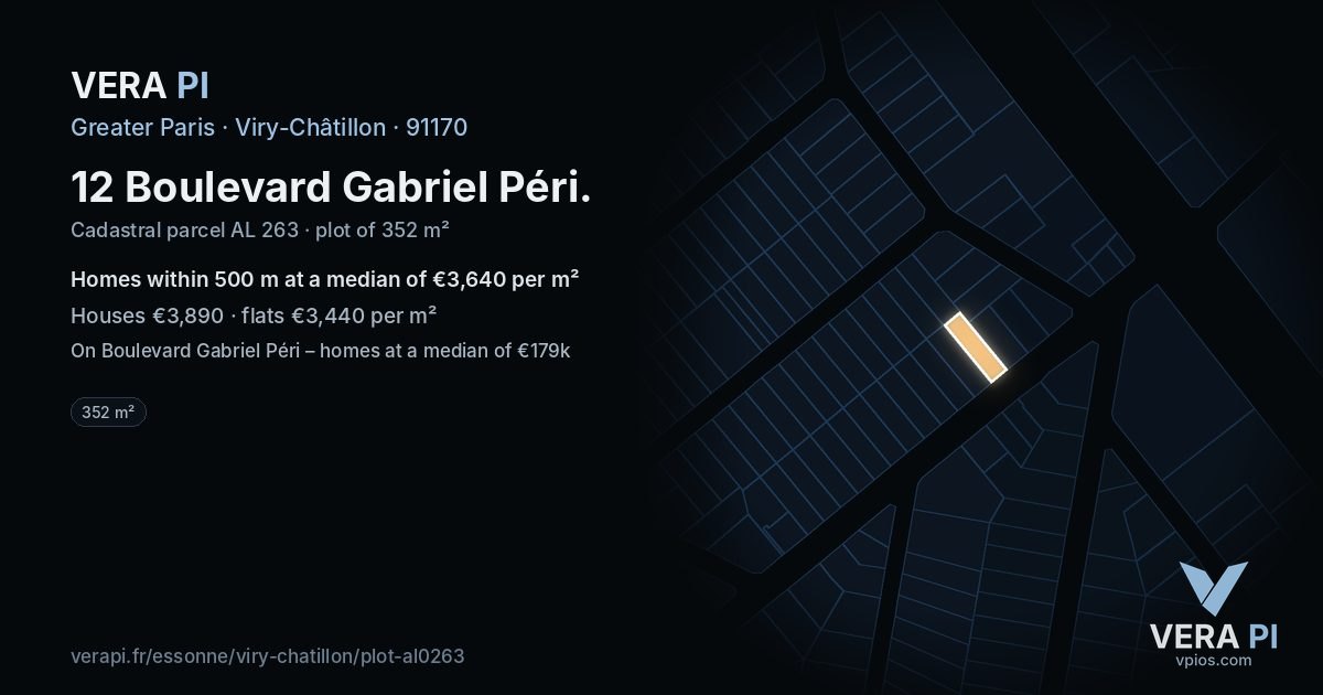 12 Boulevard Gabriel Péri, Viry-Châtillon at night – the plot lit, the parcels around coloured by the prices near them