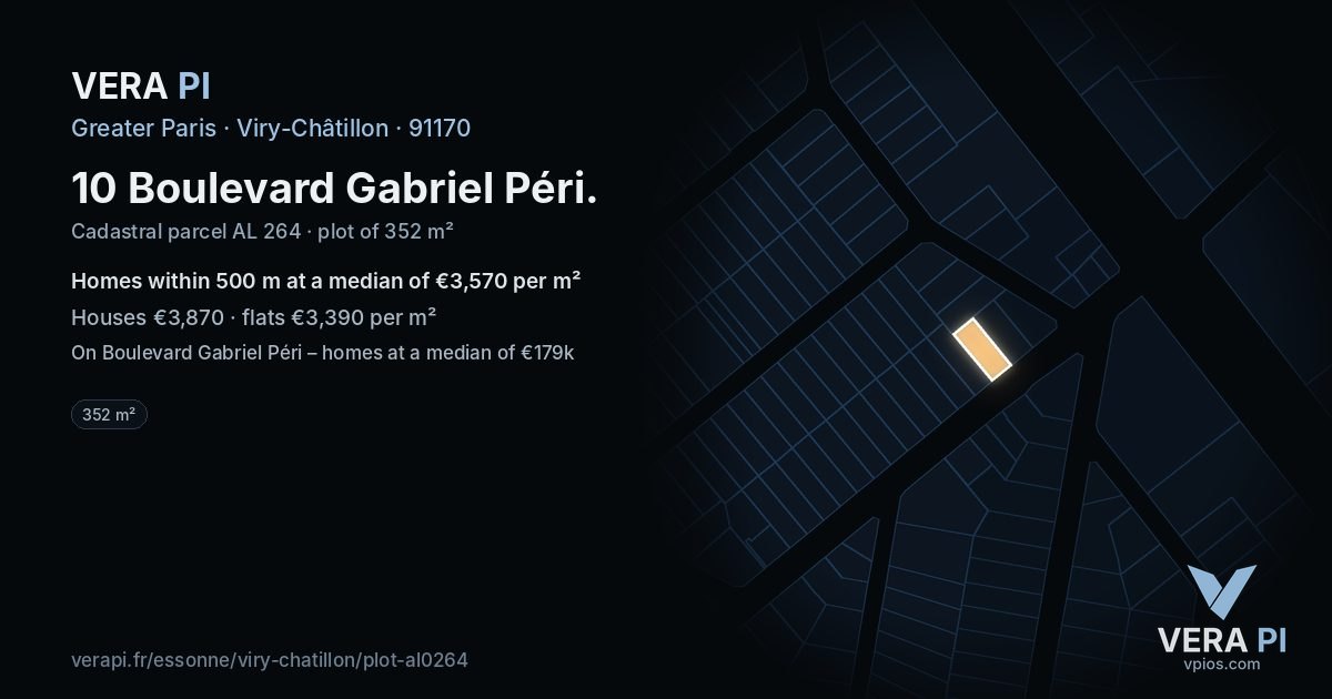10 Boulevard Gabriel Péri, Viry-Châtillon at night – the plot lit, the parcels around coloured by the prices near them