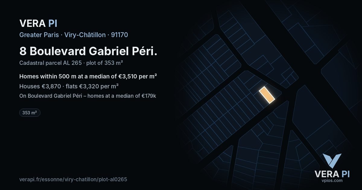 8 Boulevard Gabriel Péri, Viry-Châtillon at night – the plot lit, the parcels around coloured by the prices near them