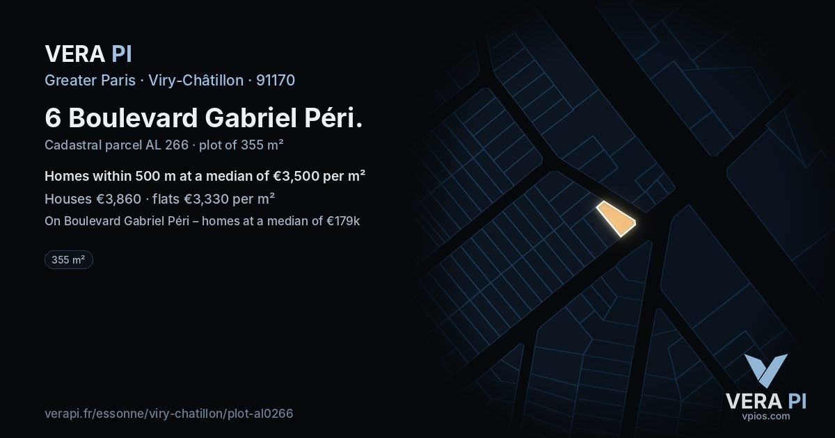 6 Boulevard Gabriel Péri, Viry-Châtillon at night – the plot lit, the parcels around coloured by the prices near them