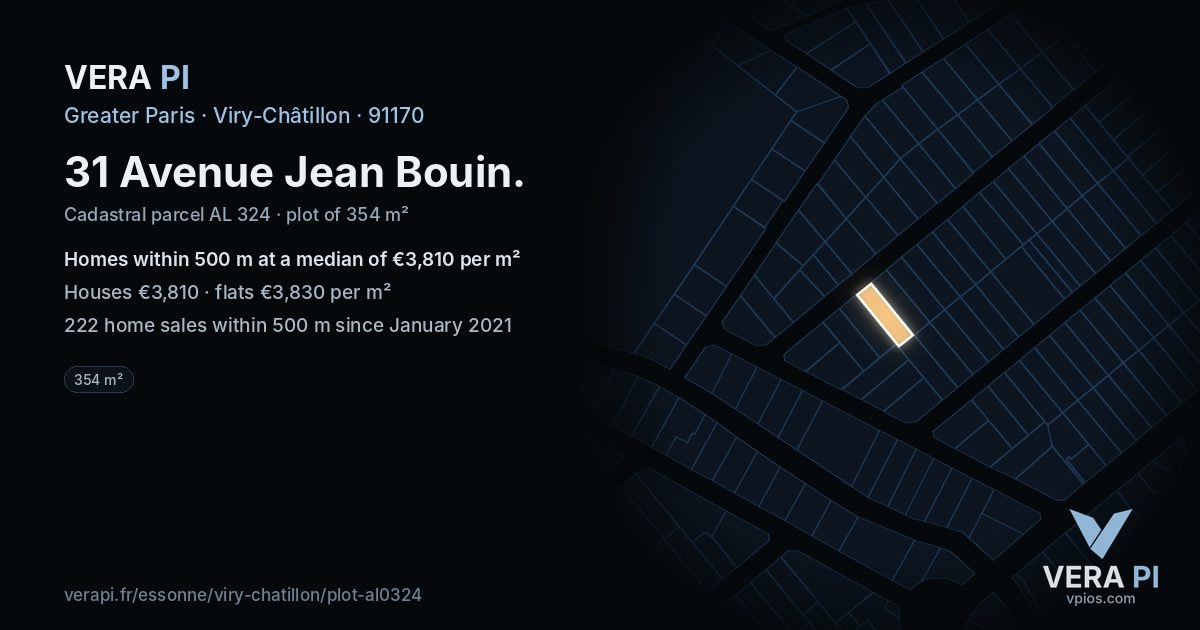 31 Avenue Jean Bouin, Viry-Châtillon at night – the plot lit, the parcels around coloured by the prices near them