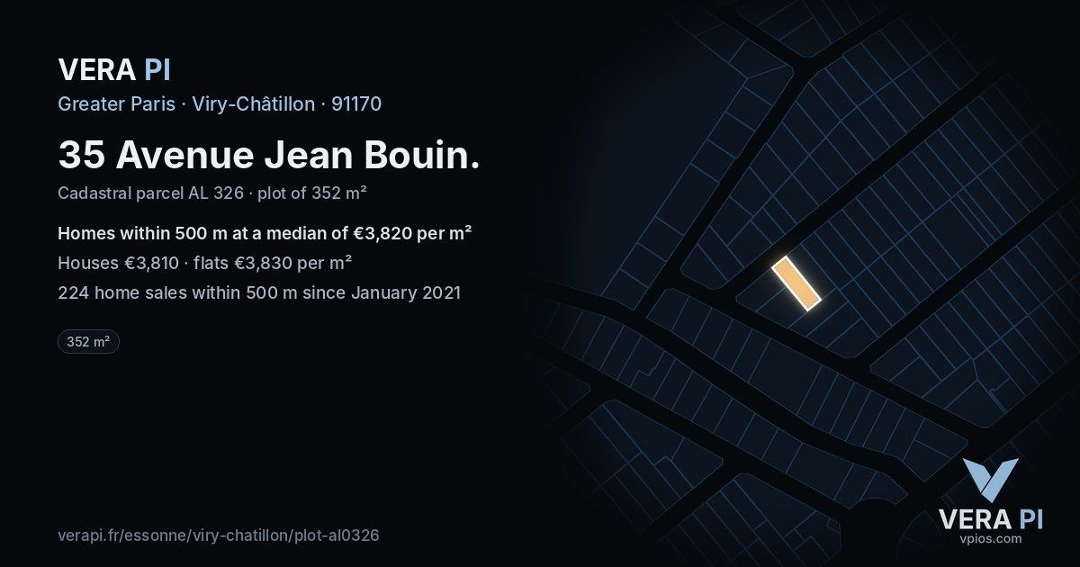 35 Avenue Jean Bouin, Viry-Châtillon at night – the plot lit, the parcels around coloured by the prices near them