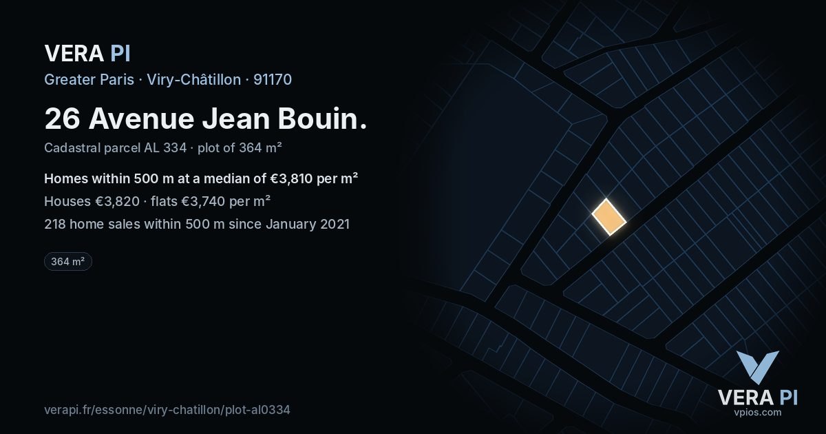 26 Avenue Jean Bouin, Viry-Châtillon at night – the plot lit, the parcels around coloured by the prices near them