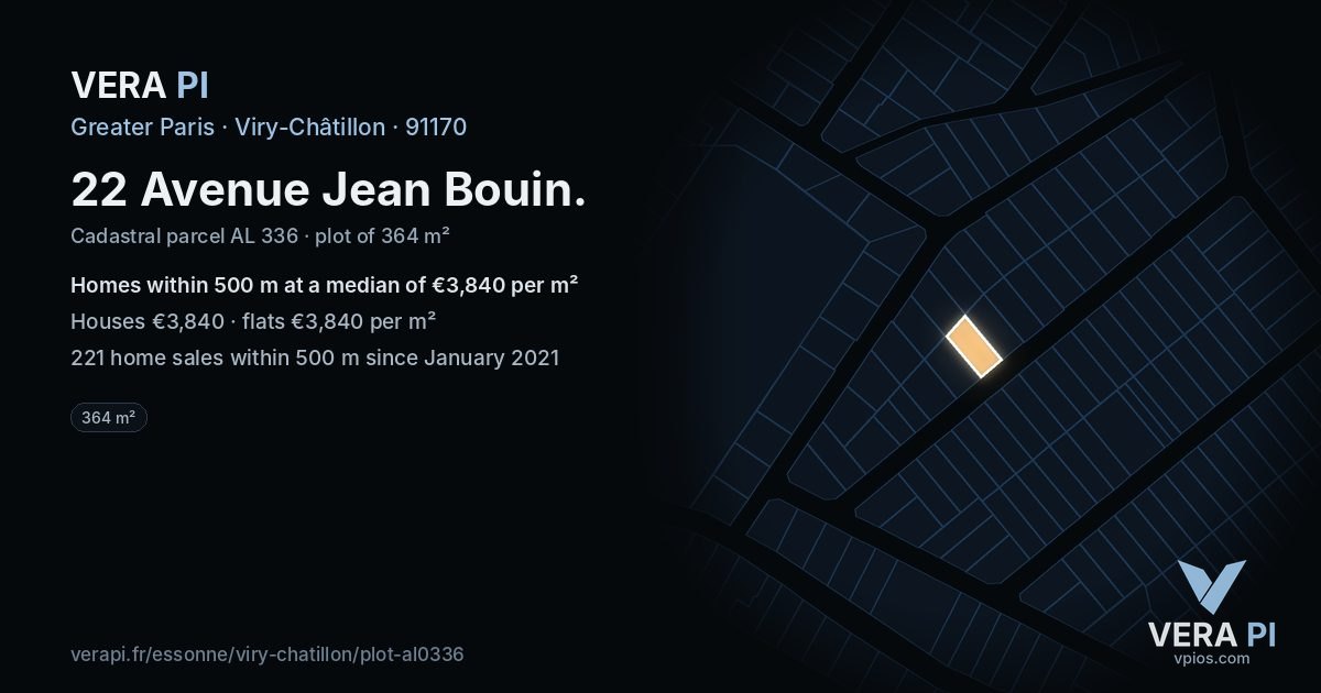 22 Avenue Jean Bouin, Viry-Châtillon at night – the plot lit, the parcels around coloured by the prices near them
