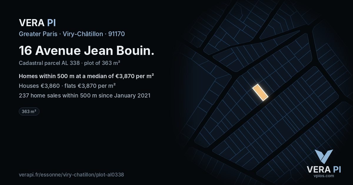 16 Avenue Jean Bouin, Viry-Châtillon at night – the plot lit, the parcels around coloured by the prices near them