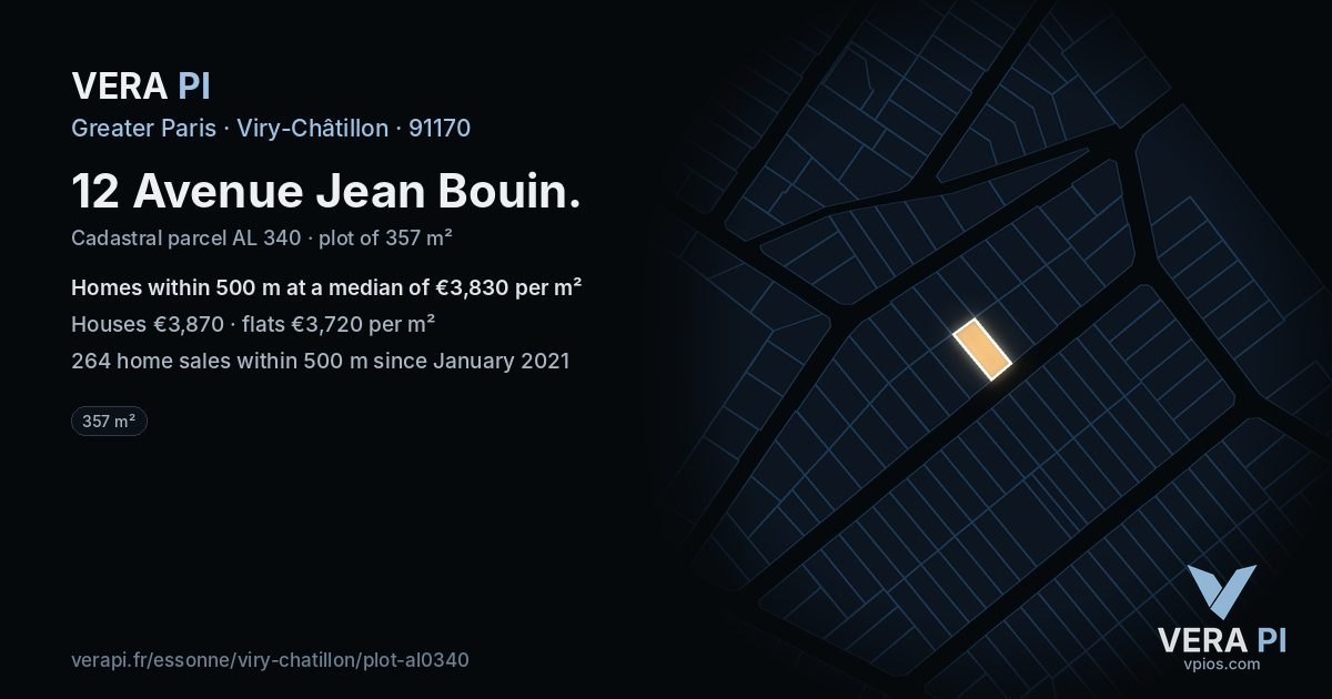 12 Avenue Jean Bouin, Viry-Châtillon at night – the plot lit, the parcels around coloured by the prices near them