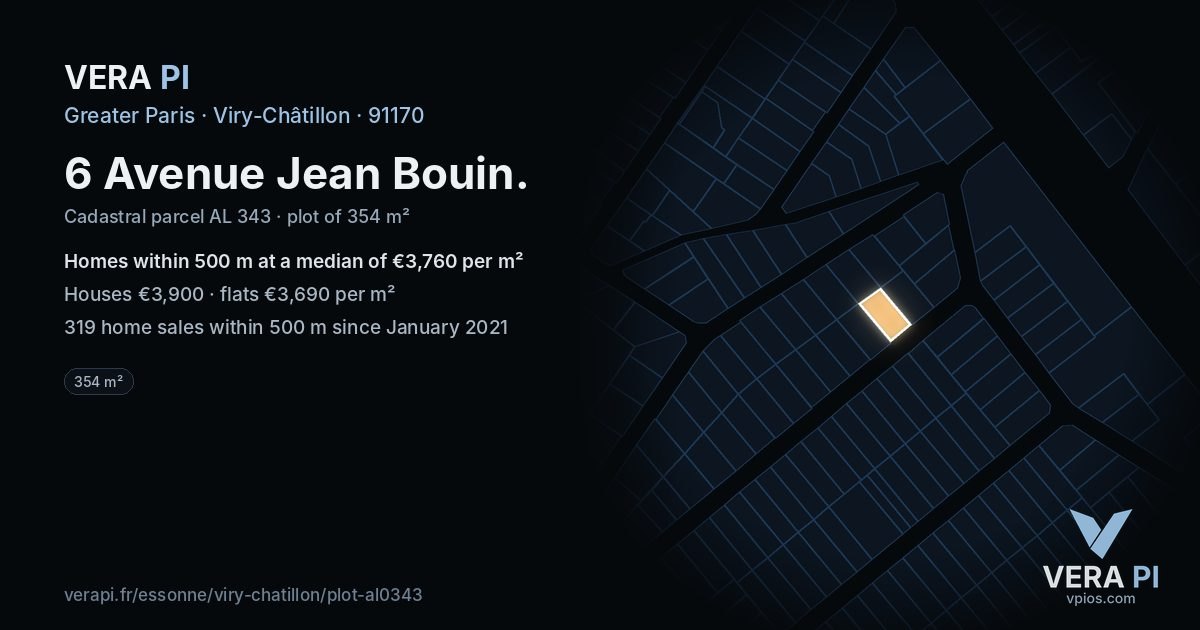 6 Avenue Jean Bouin, Viry-Châtillon at night – the plot lit, the parcels around coloured by the prices near them