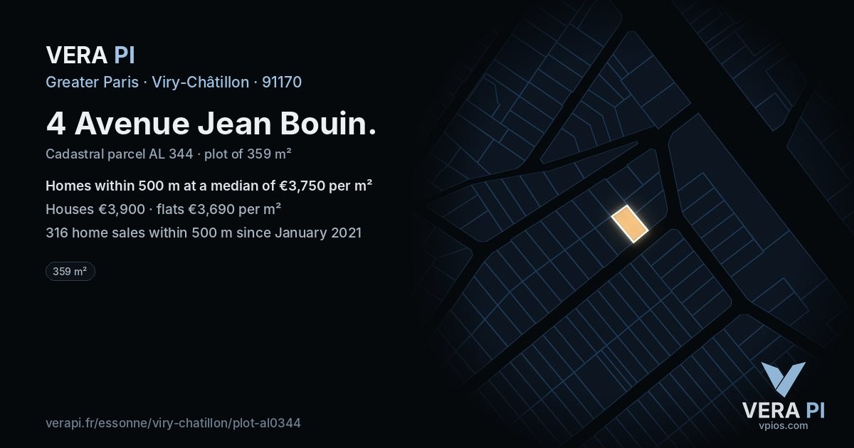 4 Avenue Jean Bouin, Viry-Châtillon at night – the plot lit, the parcels around coloured by the prices near them