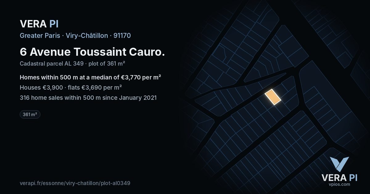 6 Avenue Toussaint Cauro, Viry-Châtillon at night – the plot lit, the parcels around coloured by the prices near them