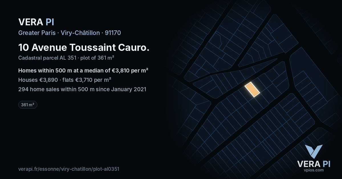 10 Avenue Toussaint Cauro, Viry-Châtillon at night – the plot lit, the parcels around coloured by the prices near them