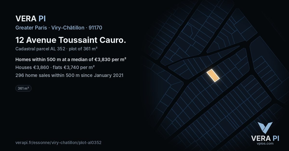 12 Avenue Toussaint Cauro, Viry-Châtillon at night – the plot lit, the parcels around coloured by the prices near them
