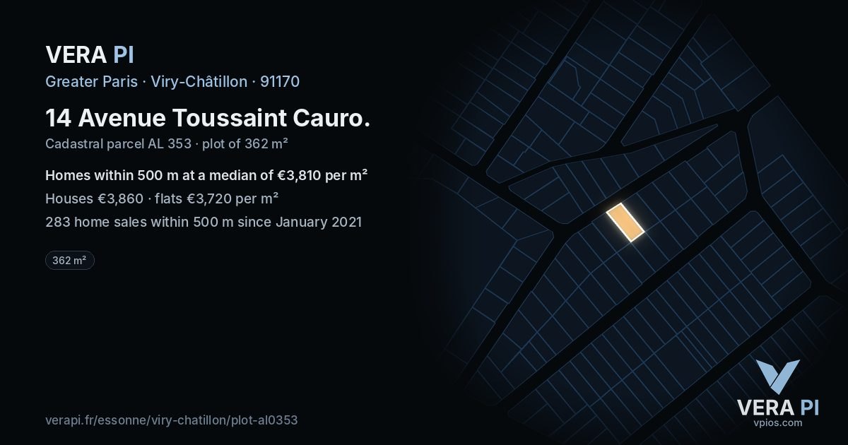 14 Avenue Toussaint Cauro, Viry-Châtillon at night – the plot lit, the parcels around coloured by the prices near them
