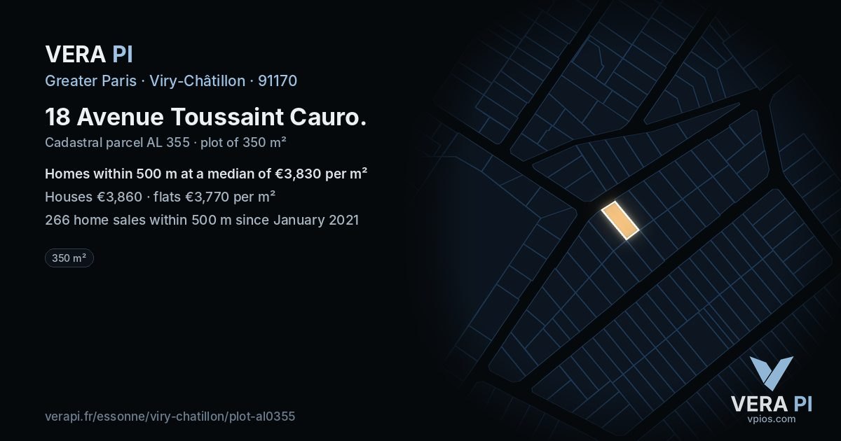 18 Avenue Toussaint Cauro, Viry-Châtillon at night – the plot lit, the parcels around coloured by the prices near them