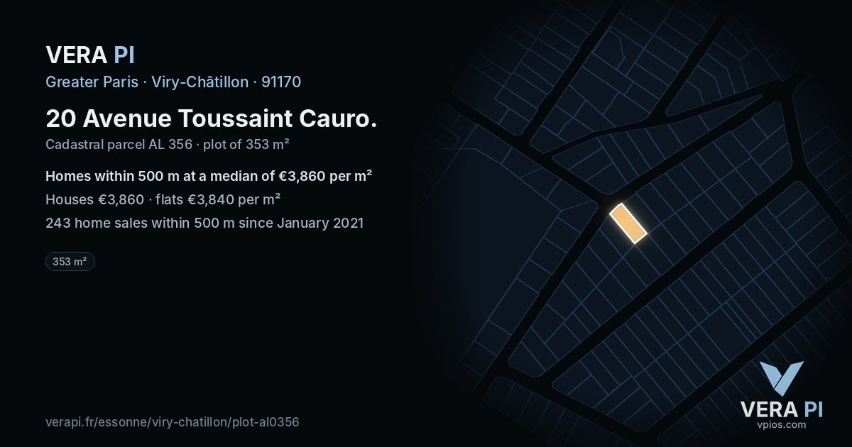 20 Avenue Toussaint Cauro, Viry-Châtillon at night – the plot lit, the parcels around coloured by the prices near them