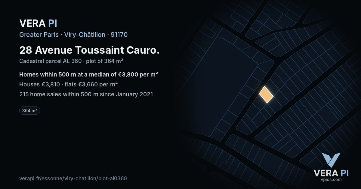 28 Avenue Toussaint Cauro, Viry-Châtillon at night – the plot lit, the parcels around coloured by the prices near them