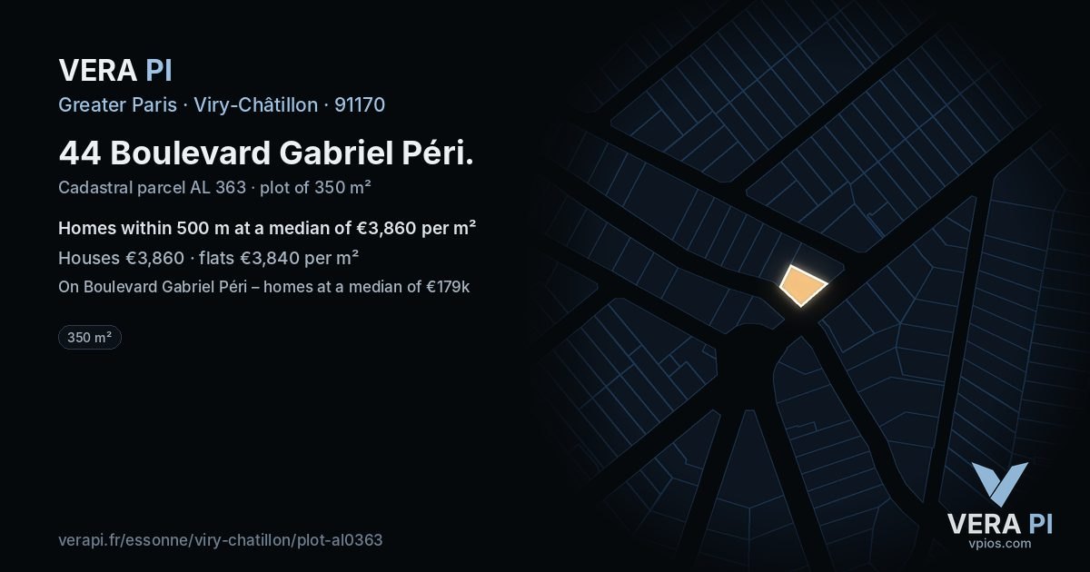 44 Boulevard Gabriel Péri, Viry-Châtillon at night – the plot lit, the parcels around coloured by the prices near them