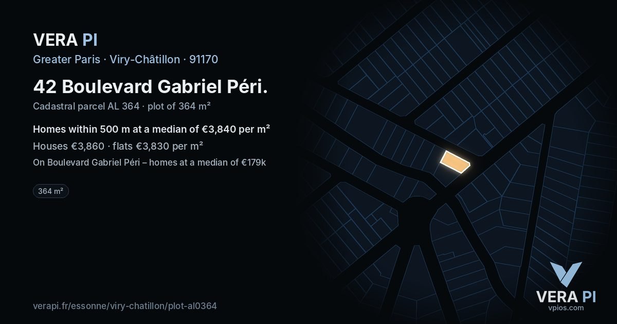 42 Boulevard Gabriel Péri, Viry-Châtillon at night – the plot lit, the parcels around coloured by the prices near them