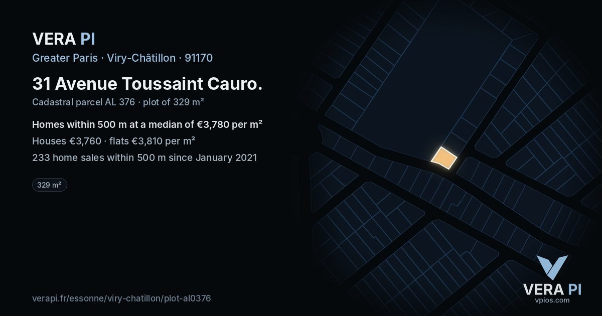 31 Avenue Toussaint Cauro, Viry-Châtillon at night – the plot lit, the parcels around coloured by the prices near them