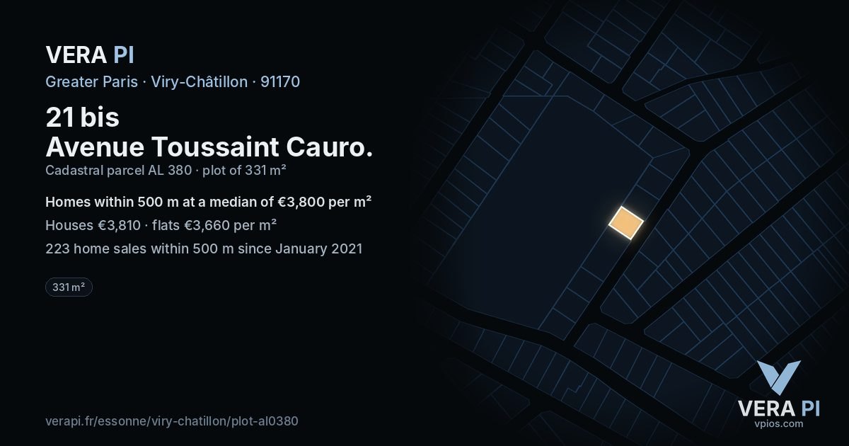 21 bis Avenue Toussaint Cauro, Viry-Châtillon at night – the plot lit, the parcels around coloured by the prices near them