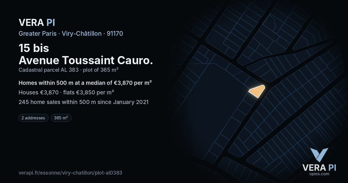 15 bis Avenue Toussaint Cauro, Viry-Châtillon at night – the plot lit, the parcels around coloured by the prices near them