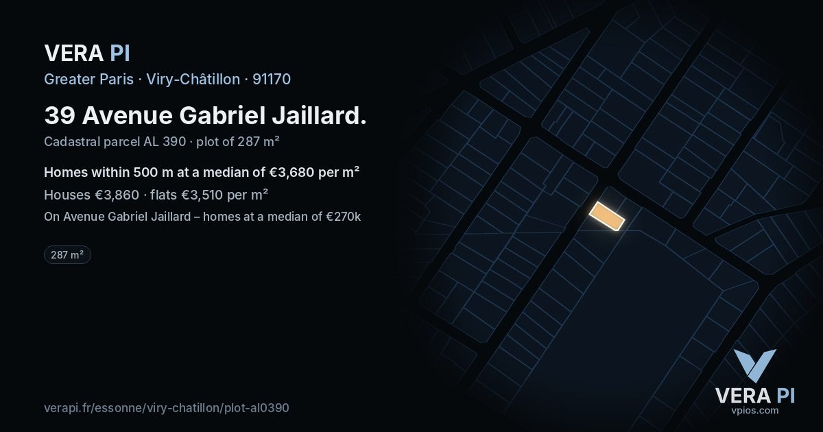 39 Avenue Gabriel Jaillard, Viry-Châtillon at night – the plot lit, the parcels around coloured by the prices near them