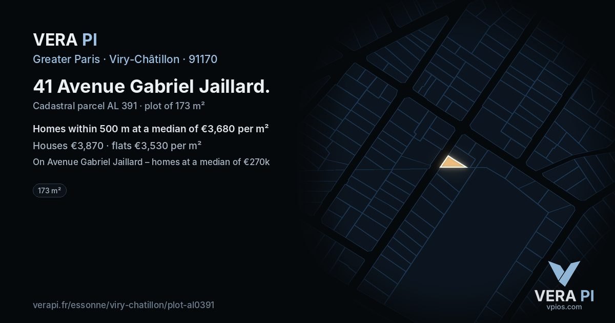 41 Avenue Gabriel Jaillard, Viry-Châtillon at night – the plot lit, the parcels around coloured by the prices near them