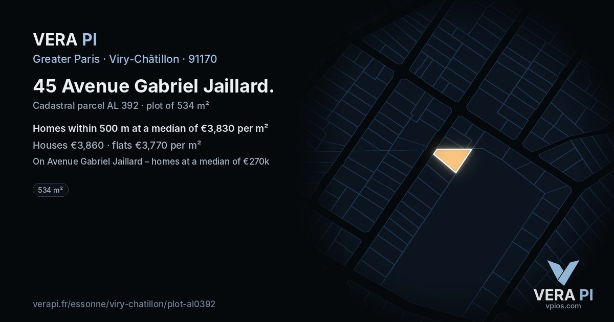 45 Avenue Gabriel Jaillard, Viry-Châtillon at night – the plot lit, the parcels around coloured by the prices near them