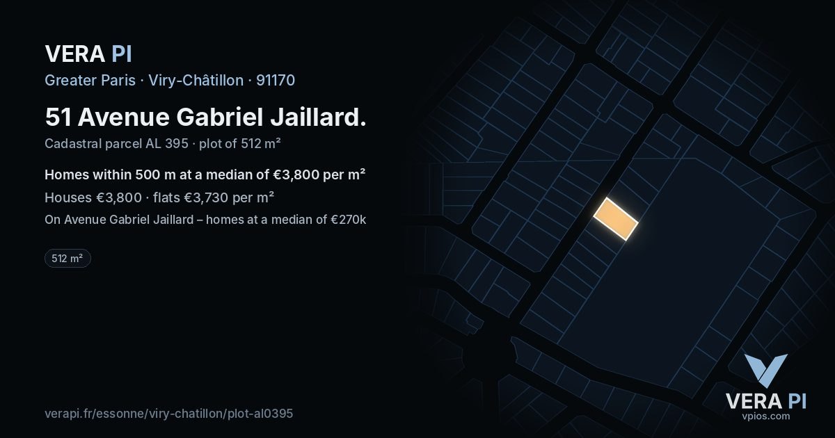 51 Avenue Gabriel Jaillard, Viry-Châtillon at night – the plot lit, the parcels around coloured by the prices near them