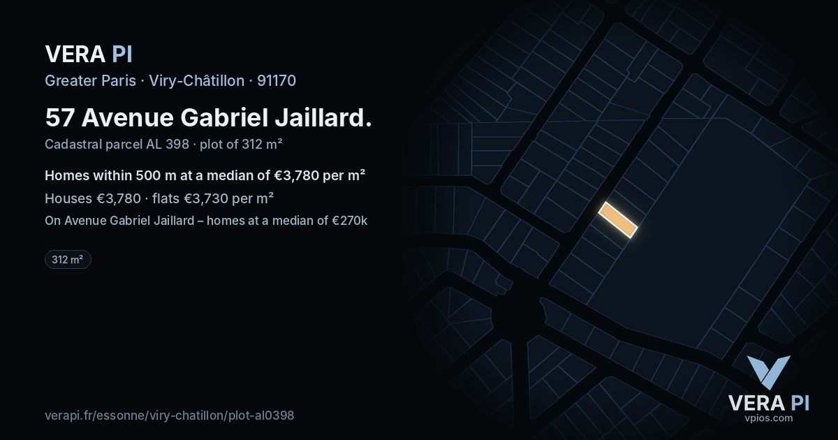 57 Avenue Gabriel Jaillard, Viry-Châtillon at night – the plot lit, the parcels around coloured by the prices near them