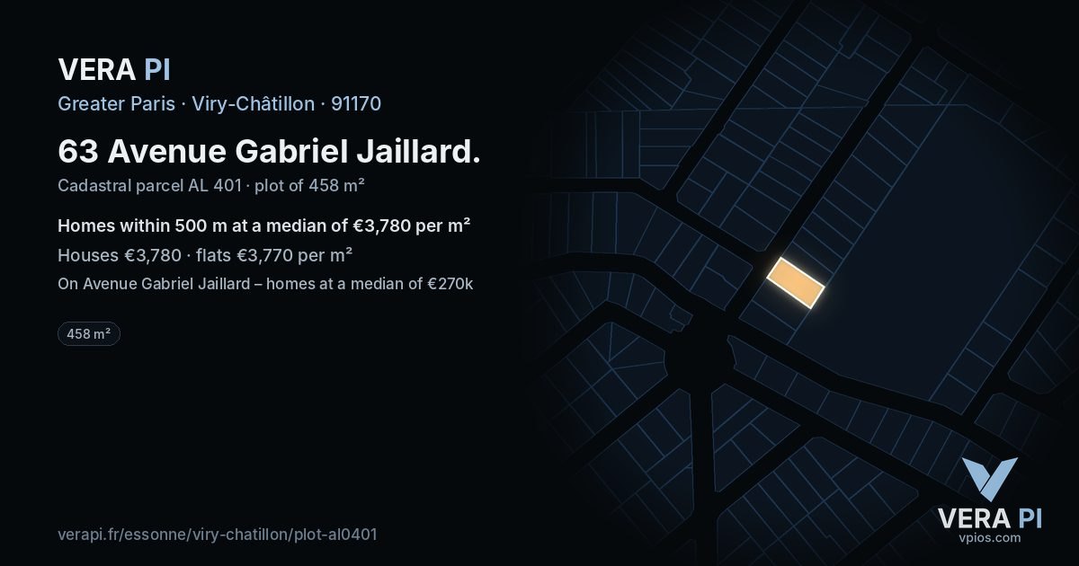 63 Avenue Gabriel Jaillard, Viry-Châtillon at night – the plot lit, the parcels around coloured by the prices near them