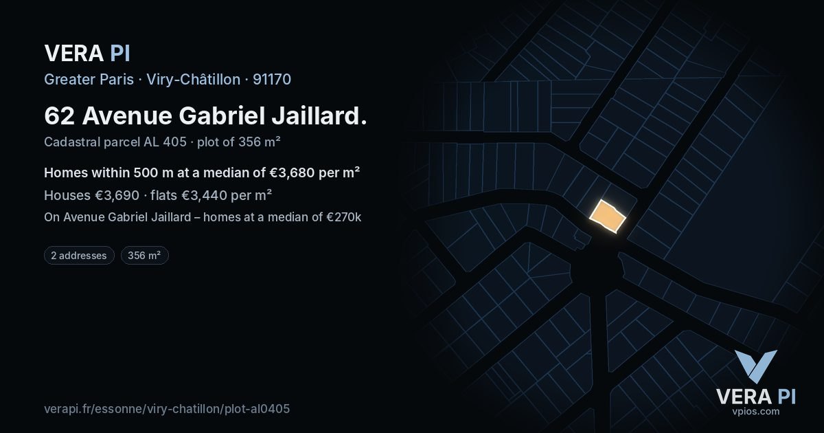 62 Avenue Gabriel Jaillard, Viry-Châtillon at night – the plot lit, the parcels around coloured by the prices near them