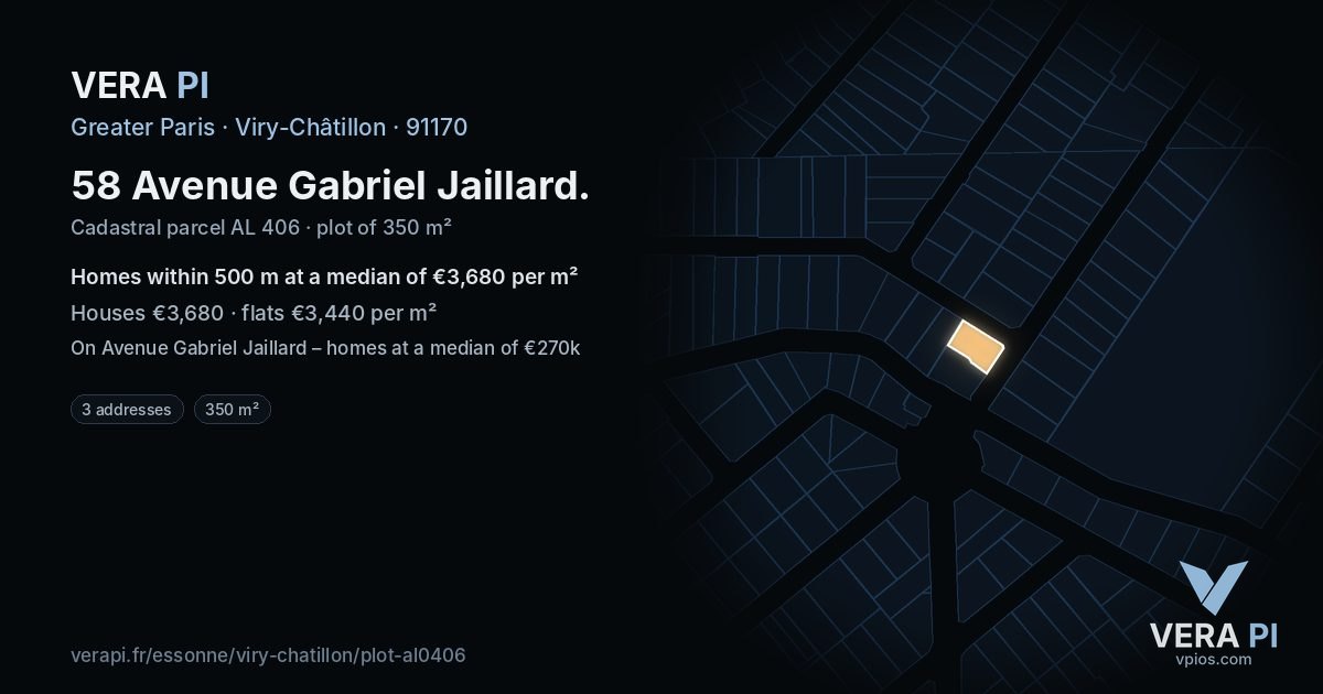58 Avenue Gabriel Jaillard, Viry-Châtillon at night – the plot lit, the parcels around coloured by the prices near them