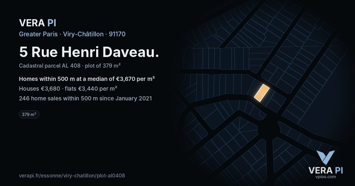 5 Rue Henri Daveau, Viry-Châtillon at night – the plot lit, the parcels around coloured by the prices near them