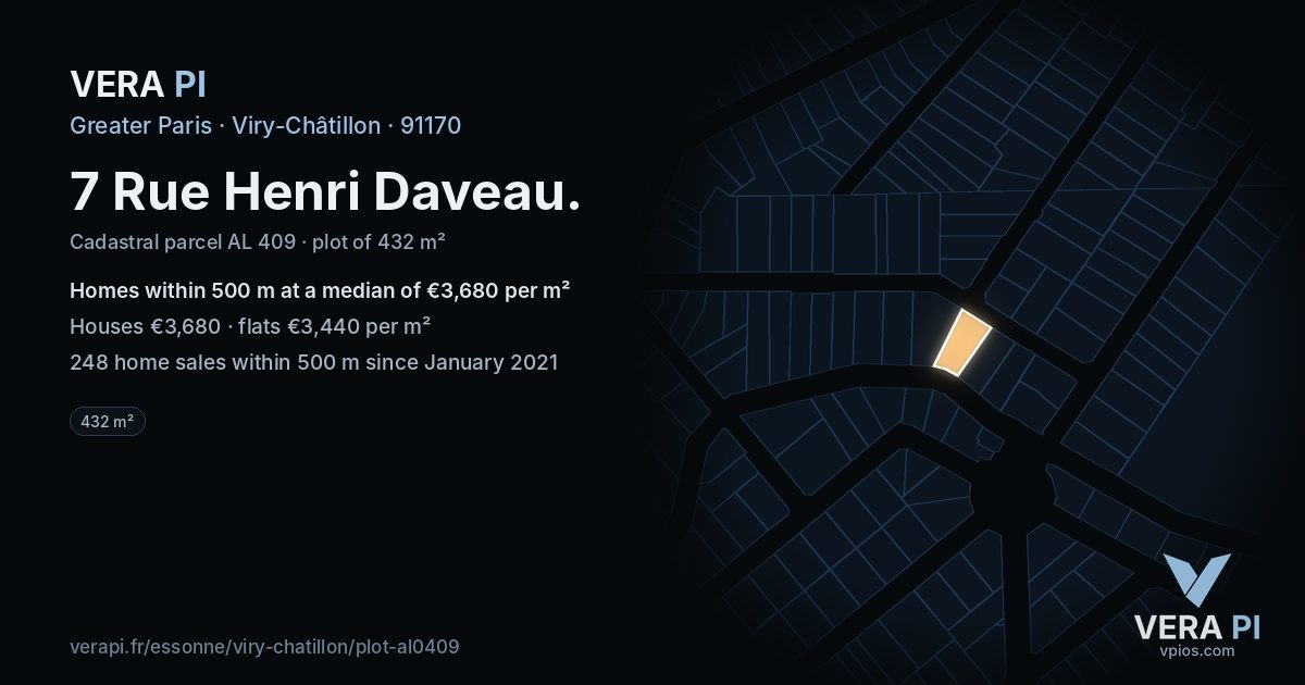 7 Rue Henri Daveau, Viry-Châtillon at night – the plot lit, the parcels around coloured by the prices near them