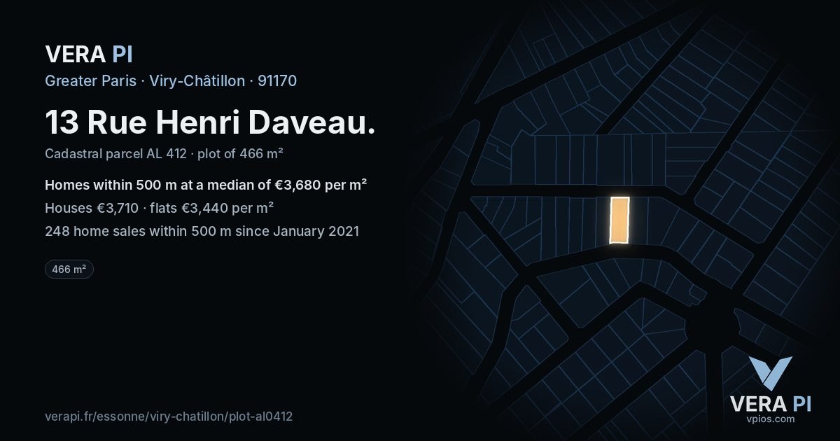 13 Rue Henri Daveau, Viry-Châtillon at night – the plot lit, the parcels around coloured by the prices near them