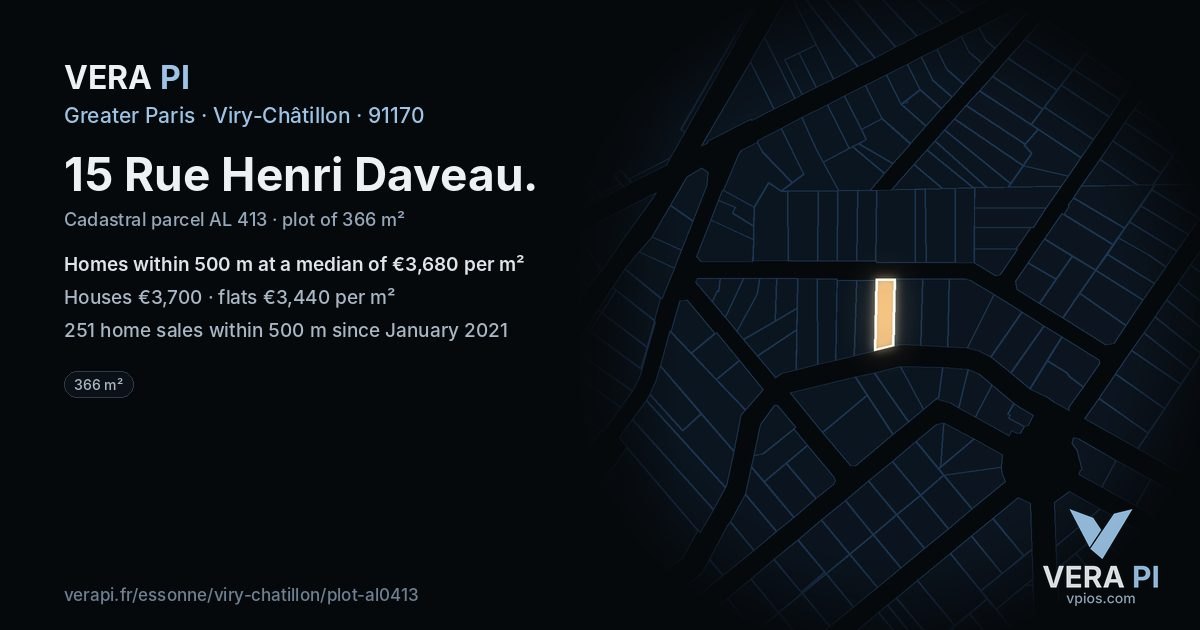 15 Rue Henri Daveau, Viry-Châtillon at night – the plot lit, the parcels around coloured by the prices near them